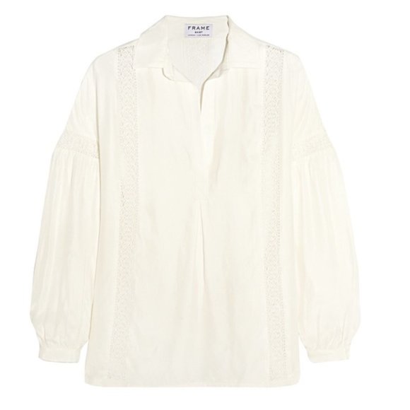 Frame  Denim Le Lace100% silk and lace white ivory charmeuse blouse XS - Picture 2 of 7